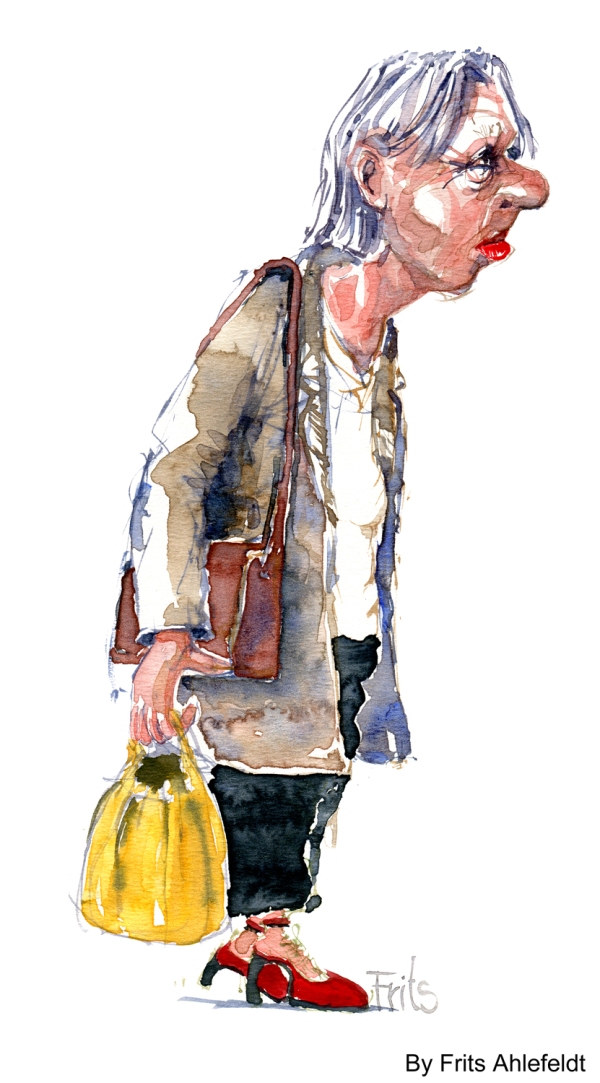 old lady walking watercolor-by-frits-ahlefeldt