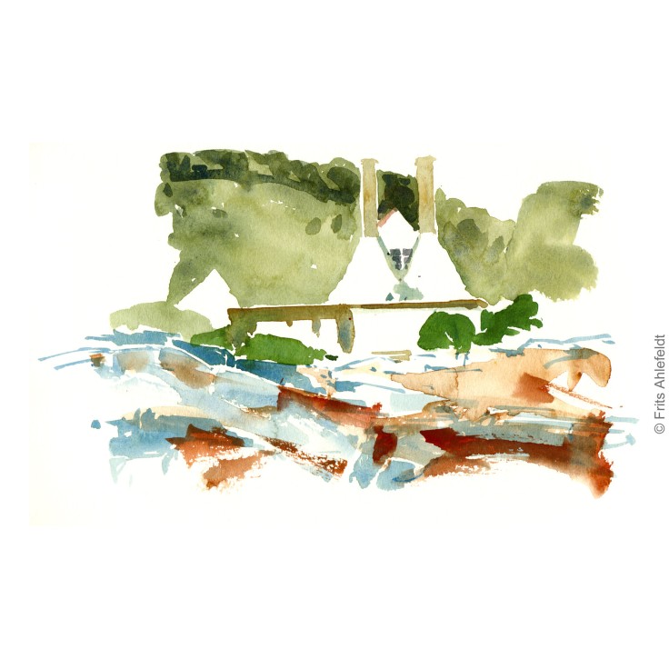 Smokehouses Bornholm watercolor painting by Frits Ahlefeldt