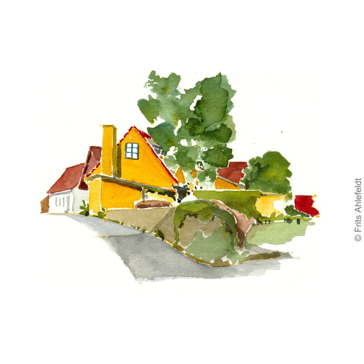 Houses - Bornholm. Bornholm watercolor painting by Frits Ahlefeldt